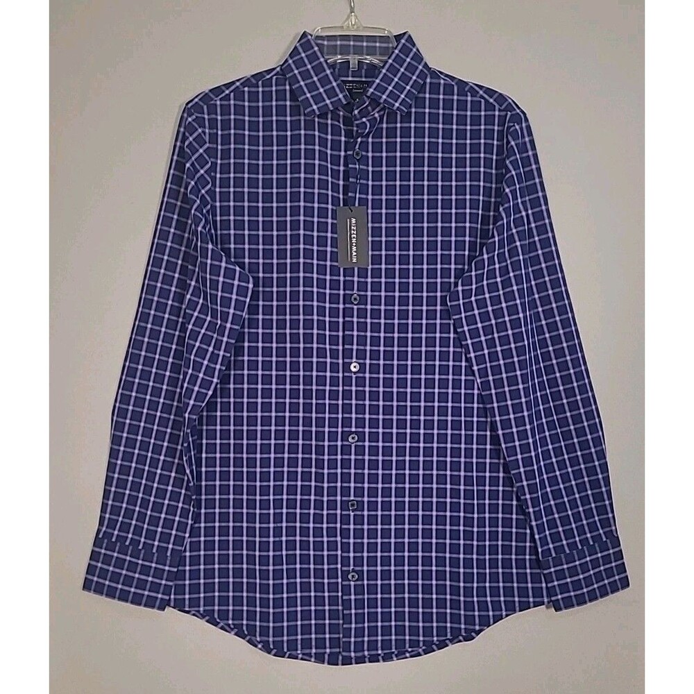 NWT Mizzen Main Leeward Performance Dress Shirt Mens S Plaid Button Up Trim Fit